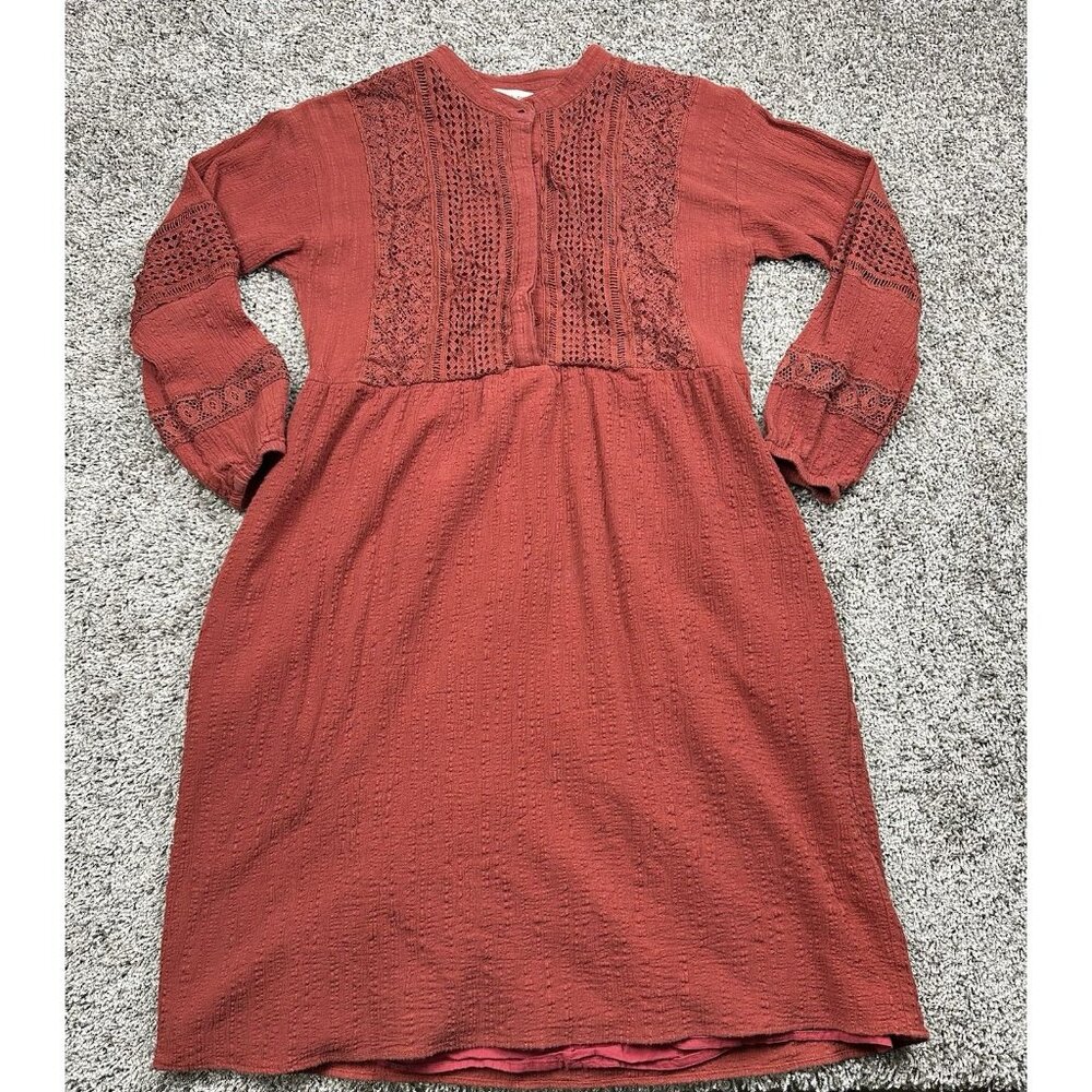 Orange Creek Rust Boho Western Midi Dress S Crochet Lace Long Sleeve Cotton